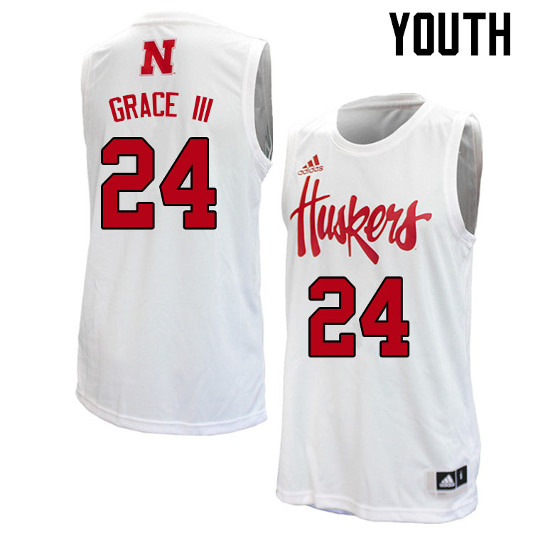 Youth #24 Jeffrey Grace III Nebraska Cornhuskers College Basketball Jerseys Sale-White